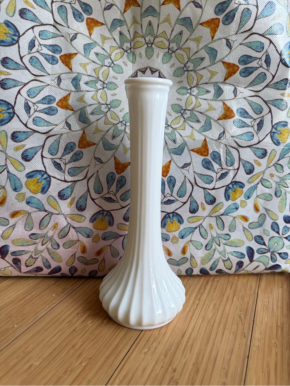 Vintage Hoosier Glass Milk Glass Bud Vase — Swirl Ribbed #4096